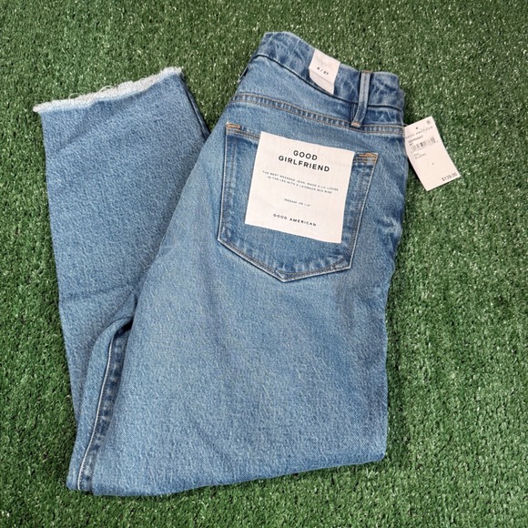 Good American Good Girlfriend Jeans Blue Wash Raw Hem‎ Size 4 27 - Picture 4 of 7